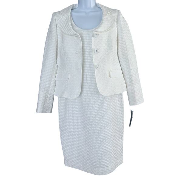 Albert Nipon Textured Three-Button Jacket & Matching Dress Women's 6 White NEW - Picture 2 of 10